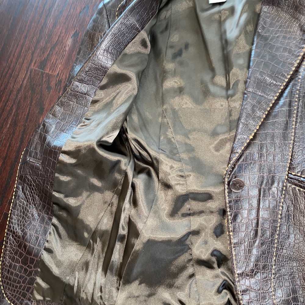 Cache Crocodile Embossed Brown Leather Blazer 2 - image 6